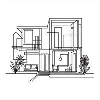 The modern illustration of an abstract house in continuous line drawing style silhouette white background vector