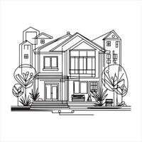 The modern illustration of abstract house in continuous line drawing style silhouette white background vector