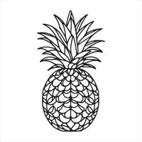 Drawing style of pineapple tropical fruit in continuous line art black silhouette on white background vector
