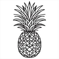 Drawing style of pineapple tropical fruit in continuous line art silhouette white background vector