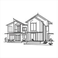 Modern illustration of an abstract house in continuous line drawing style silhouette on white background vector