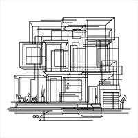 The modern illustration of an abstract house in continuous line drawing silhouette white background vector