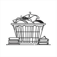 An illustration of a laundry basket ontinuous line drawing with black lines silhouette white background vector