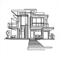 The modern of an abstract house in continuous line drawing style silhouette white background vector