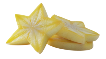A star shaped fruit with slices cut out of it png