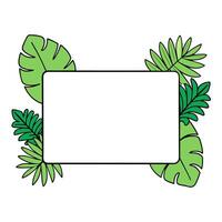 Decorative tropical leaves wrap around an elegant frame art design. vector