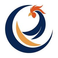 Unique chicken logo combining a crescent moon and poultry icon in a design. vector
