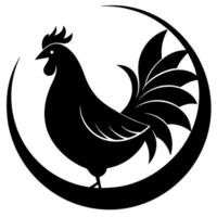 chicken logo combining a crescent moon and poultry icon in a creative design. vector