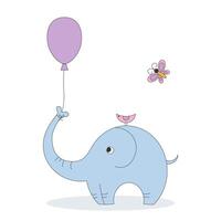 Cute Blue Elephant, Hand Drawn Cartoon Character. vector