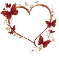A heart shaped frame with red butterflies on transparent background png