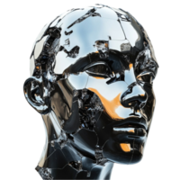 Futuristic Robot Head with Broken Design on Transparent Background png