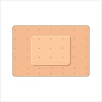 Illustration of rectangular beige adhesive bandage with perforated surface and padded center on white background. vector