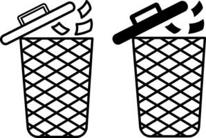 Trash Icons. Black and White Icon. Trash Can with Lid and Junk Files. Office Concept vector