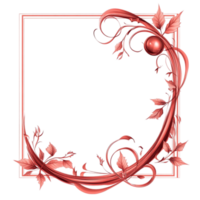 Vibrant Red Frame with Botanical Decorations on Transparent Background png