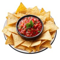 Delicious Nachos with Salsa on a Plate On Transparent Background png