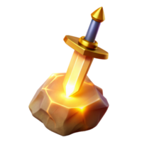 Glowing Sword in Stone 3D Render png