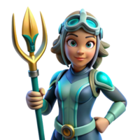 3D Render Girl with Trident png