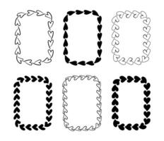 Love hand drawn vertical rectangle frames with Hearts. Set of black doodle romantic element textboxes Valentine's day Empty borders for text. vector