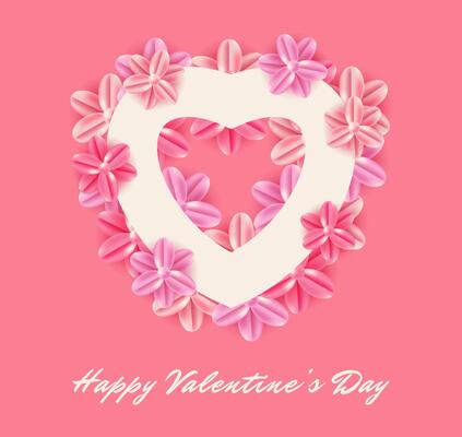 Valentine's day concept posters set. illustration. 3d red and pink flowers, paper hearts, clouds with frame. Cute love sale banner, voucher, brochure template or greeting card. Place for text.