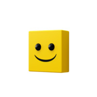 Happy yellow cube smiling face emoji 3D rendering png