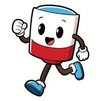 a cartoon character running with a red and white cup vector