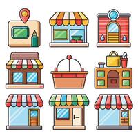 various types of store buildings and other items vector