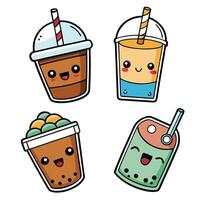 bubble tea set of different drinks, including bubble tea, iced tea, and iced vector