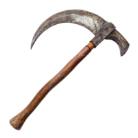 Ancient Crescent Shaped Axe with Wooden Handle Rustic Tool Weapon png