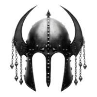 Ancient Black Metal Helmet with Horns and Chains Medieval Warrior Armor png