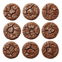 Nine delicious chocolate cookies arranged in a grid pattern showing their texture and cracks png
