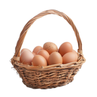 Fresh brown eggs in a wicker basket rustic farm setting png