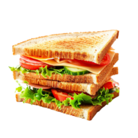 Delicious toasted sandwich with ham cheese lettuce tomato and cucumber png
