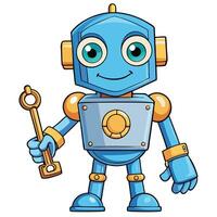 cartoon robot holding a key white background vector