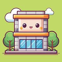 a cartoon building with a face and eyes white background vector