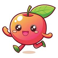 an apple character running with a green vector