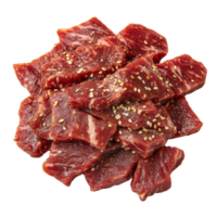 Marinated beef cubes prepared for grilling seasoned with sesame seeds png