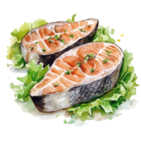 Grilled Salmon Steaks Served on Fresh Lettuce png
