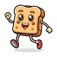 a cartoon slice of bread running with a smile vector