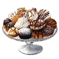 Assorted Delicious Pastries On A Glass Platter png