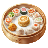 Assorted Dim Sum Selection in a Bamboo Steamer png