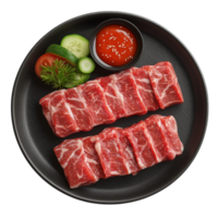 Raw Beef Cubes Served with Sauce and Vegetables png