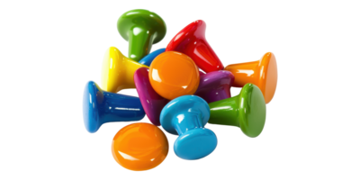 Colorful plastic push pins isolated on transparent background png
