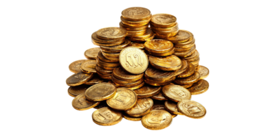 Pile of gold coins isolated on transparent background png
