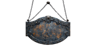 Vintage metal sign with ornate design isolated on transparent background png