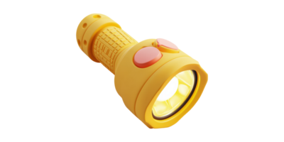 Yellow plastic flashlight with red buttons isolated on transparent background png