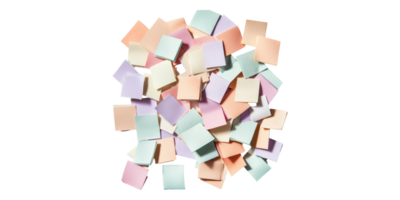 Assorted colorful sticky notes scattered isolated on transparent background png