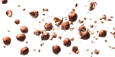 Hazelnuts in motion isolated on transparent background png
