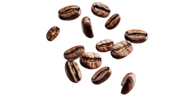 Coffee beans scattered floating isolated on transparent background png