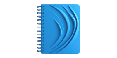 Blue spiral notebook with abstract cover design isolated on transparent background png