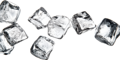Transparent ice cubes arranged in a pattern isolated on transparent background png